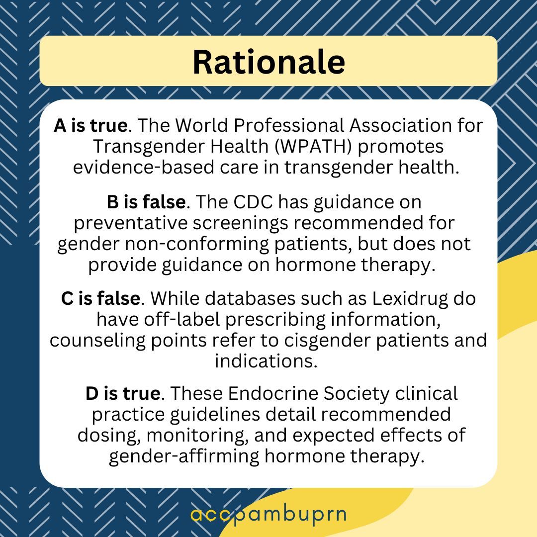 Happy Pride Month! To celebrate, here is a clinical question regarding potential resources for gender-affirming care. What other resources do you use in practice? #accpambcarePRN #pridemonth #inclusivecare