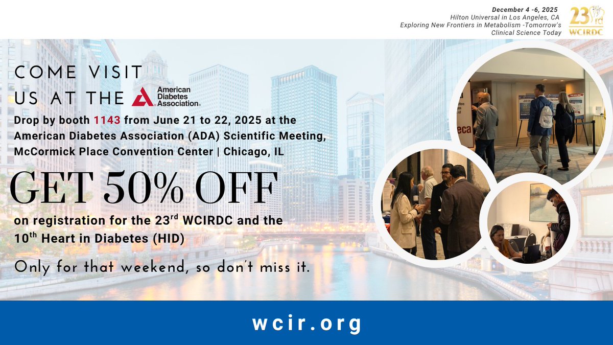 YHandelsmanMD's tweet image. Get 50% off on registration rates when you visit us at ADA 2025 this weekend!
Come visit booth 1143 from June 21 to 22, 2025 at the American Diabetes Association Scientific Meeting in Chicago, IL.
#WCIRDC2025 #MedEd #23WCIRDC #CME #MedicalConference