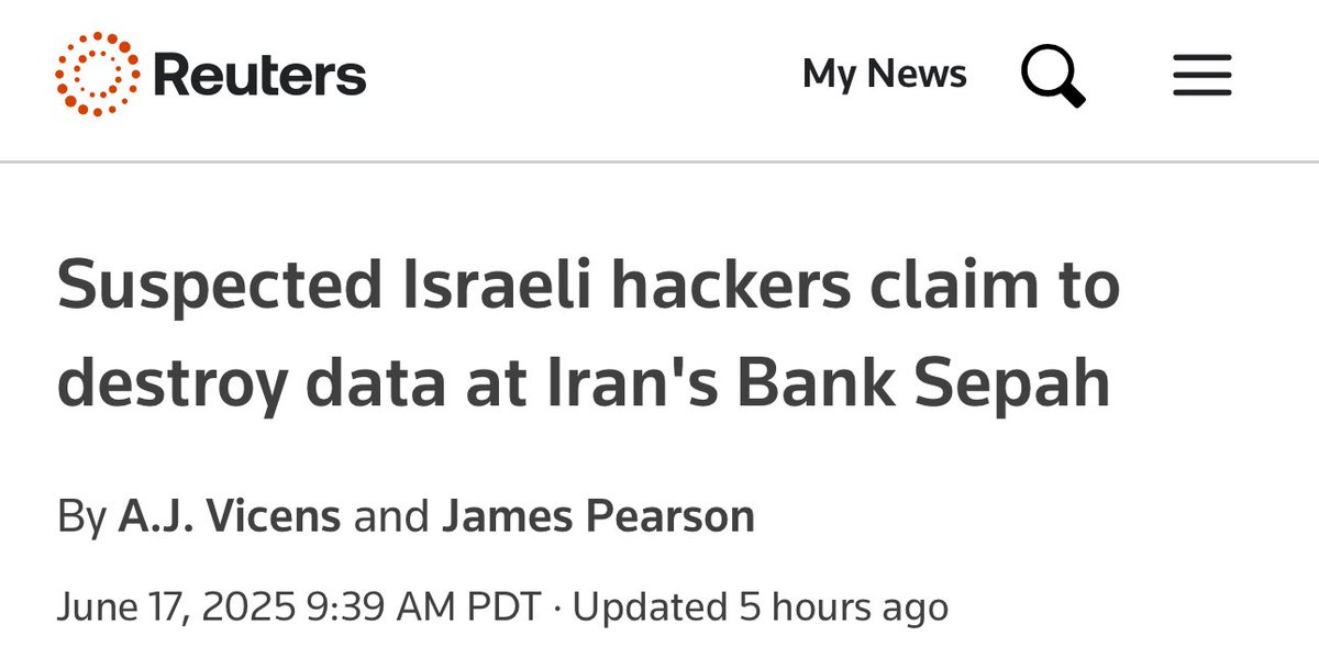 This is cyberterrorism and yet this story has gotten almost no attention.

Ordinary Iranians use this bank, not having access to their money while they’re trying to flee Israel’s bombs is intended to cause harm and panic to civilians.