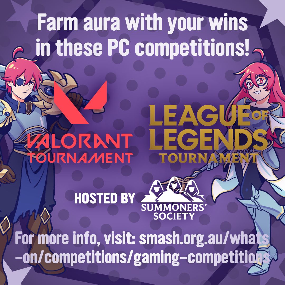 🧠💥 IT’S TIME TO LOCK IN AND LEAD THE CHARGE! The SMASH! League of Legends, Tekken 8, Street Fighter 6, Guilty Gear Strive Tournaments and Suika Game is dropping in hot! 🏆🎮🍉
💡 Open to players of all skill levels! smash.org.au/whats-on/compe…
 #smashcon2025