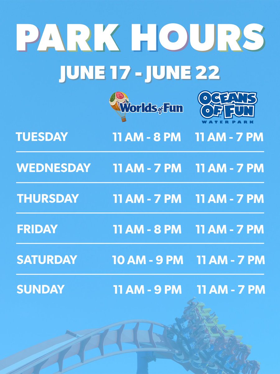 worldsoffun's tweet image. Get your passport to adventure ready &amp;amp; gear up for a week of FUN with our park hours! 🎉 🎢  #WorldsOfFun