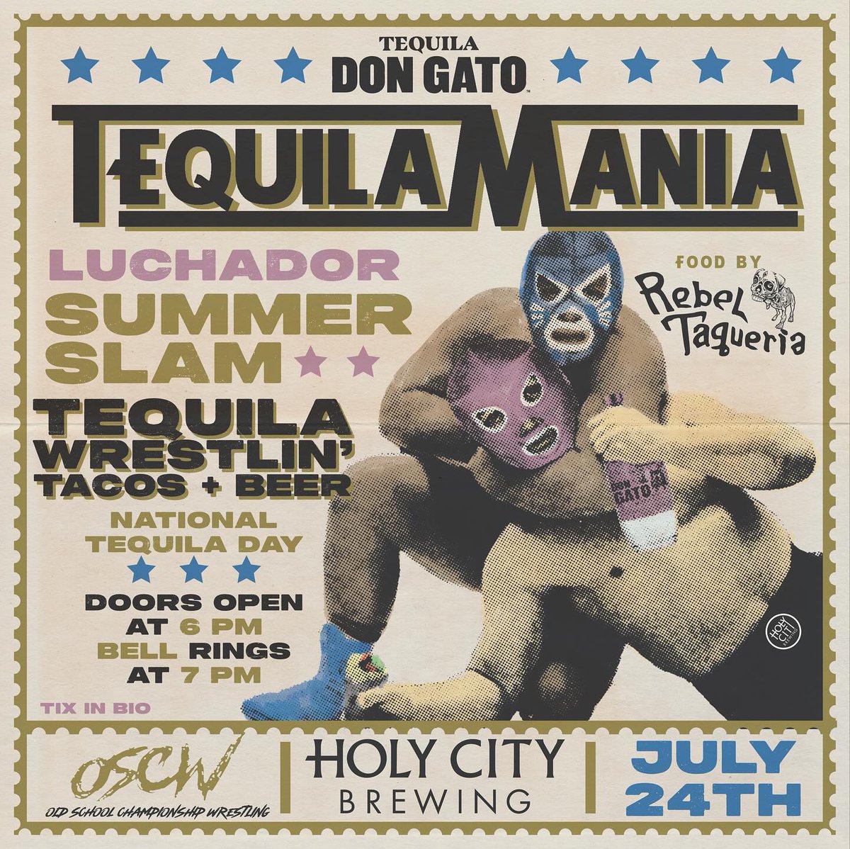 OSCW (@oscwrestling_) on Twitter photo July in the CHARLESTON SC area is going to be LIT. Just days after OSCW's July 20th Chucktown Beatdown event in Hanahan our amigos at <a href="/DonGatoTequila/">DonGatoTequila</a> , <a href="/HolyCityBrewing/">Holy City Brewing</a> and <a href="/RebelTaqueria/">Rebel Taqueria</a> will present TEQUILAMANIA, Mask-on-Mask Madness. We'll be there ;) and you should too. July in the CHARLESTON SC area is going to be LIT. Just days after OSCW's July 20th Chucktown Beatdown event in Hanahan our amigos at <a href="/DonGatoTequila/">DonGatoTequila</a> , <a href="/HolyCityBrewing/">Holy City Brewing</a> and <a href="/RebelTaqueria/">Rebel Taqueria</a> will present TEQUILAMANIA, Mask-on-Mask Madness. We'll be there ;) and you should too.