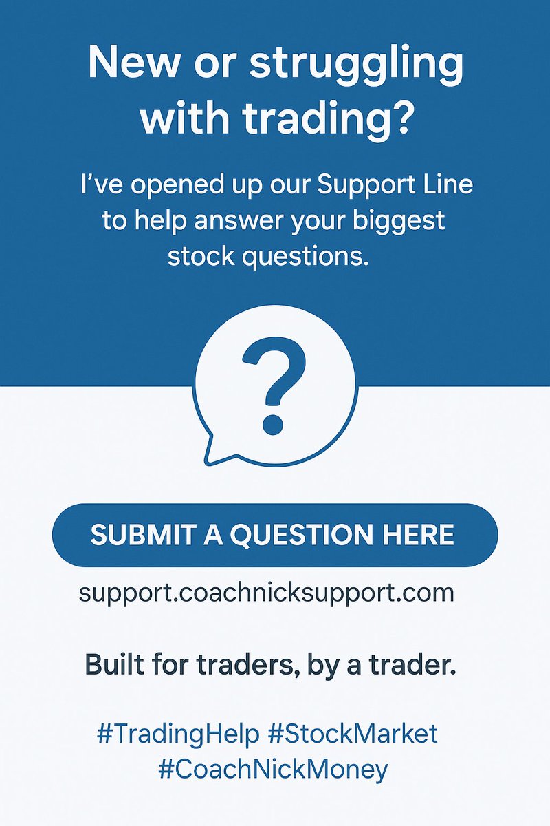 CoachNickMoney's tweet image. 👋 New or struggling with trading?
I’ve opened up our Support Line to help answer your biggest stock questions.
No catch. Just real help.
🧠 Submit a question here: support.coachnicksupport.com
📚 Built for traders, by a trader. #TradingHelp #StockMarket #CoachNickMoney