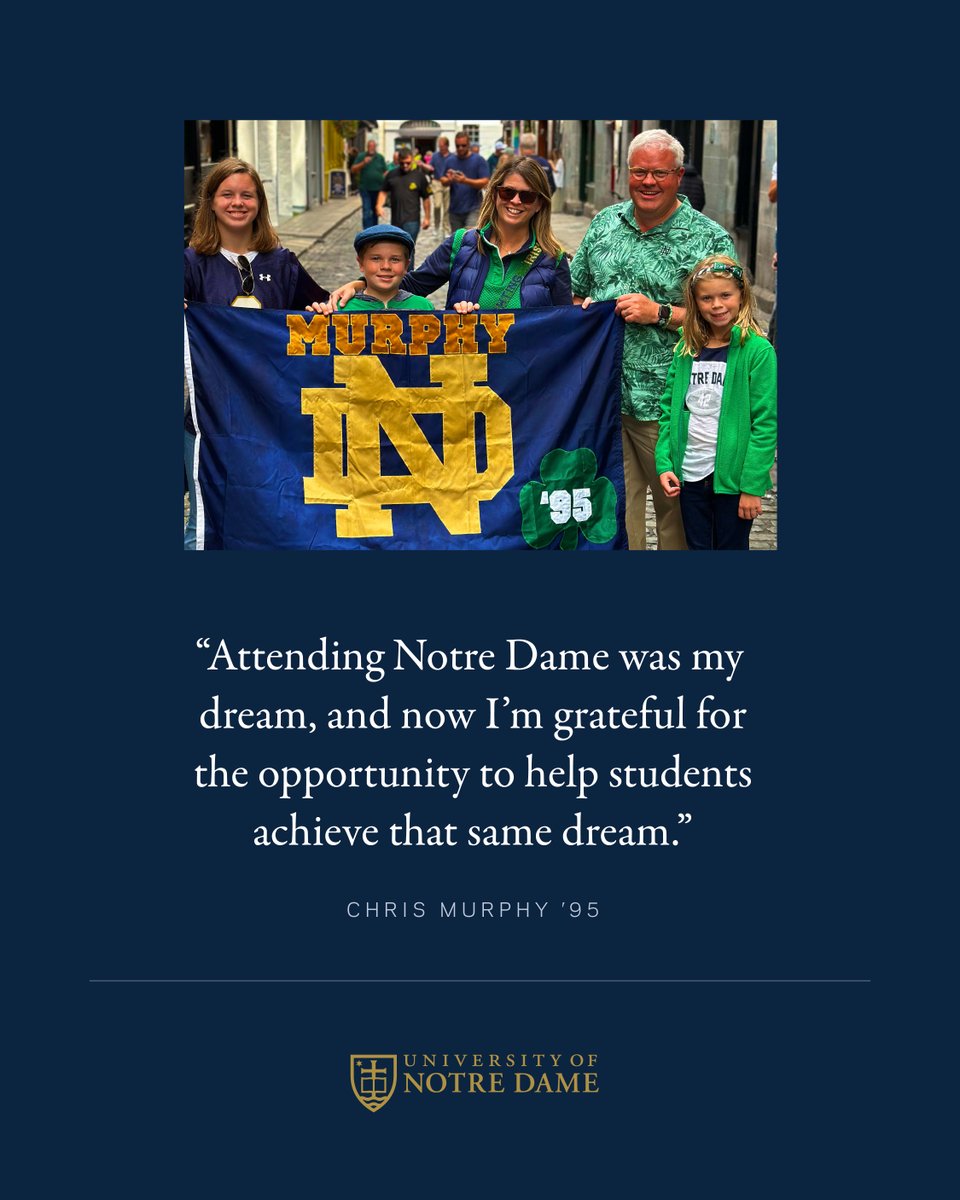 Through gifts of 𝐚𝐥𝐥 sizes, donors like Chris Murphy ’95 make the dream of a Notre Dame education a reality. 

Whether you are a Domer, know a student, or just bleed blue and gold, your generosity makes it possible to…

☘️ Offer more scholarships to students
☘️ Bolster
