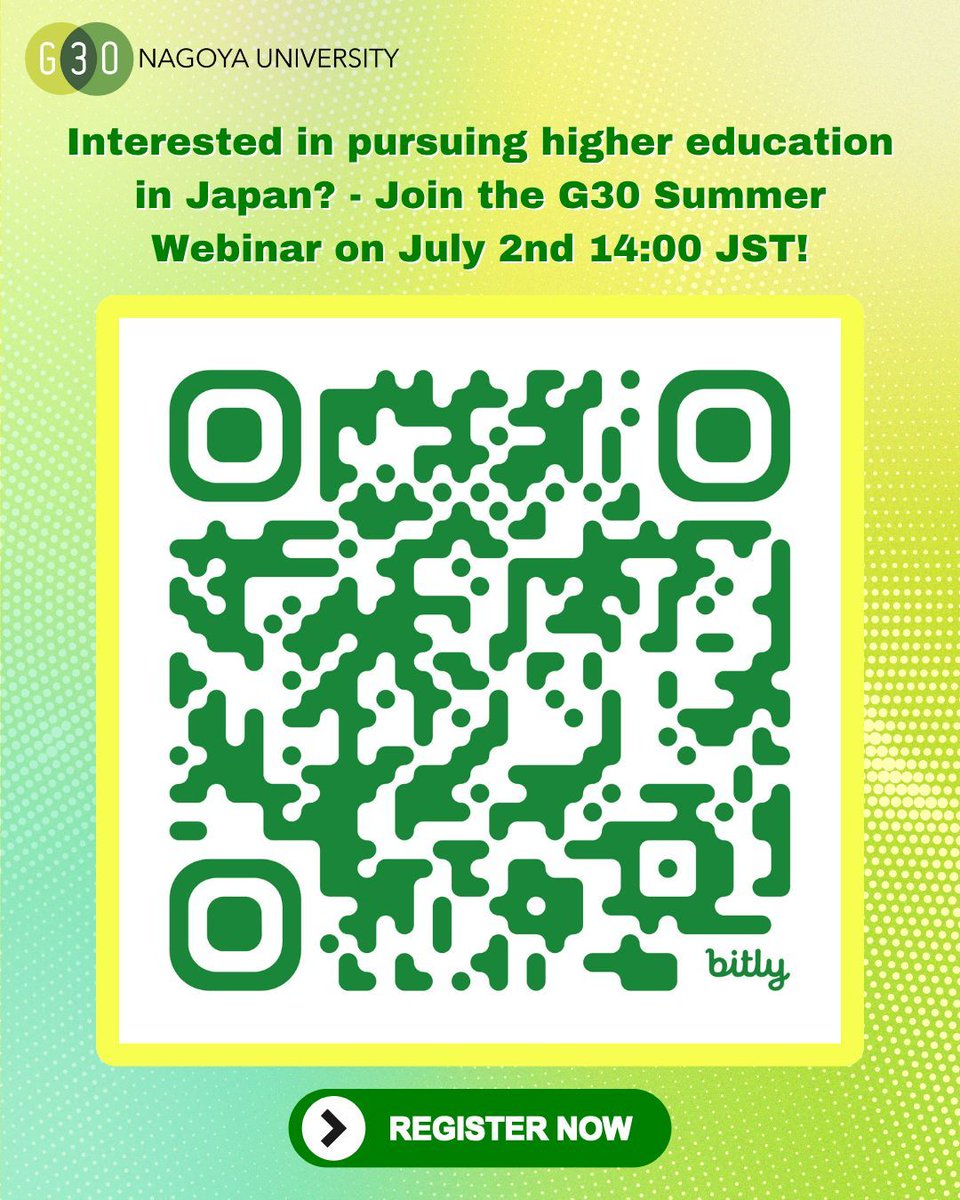 Interested in Nagoya University’s G30 International Programs?
Join our info webinar on July 2, 14:00–15:00 JST!
For undergrad &amp; grad students
Learn about programs &amp; admissions
Can’t join live? We’ll send the recording!
🔗 bit.ly/43Kvx0d
#StudyInJapan #名古屋大学