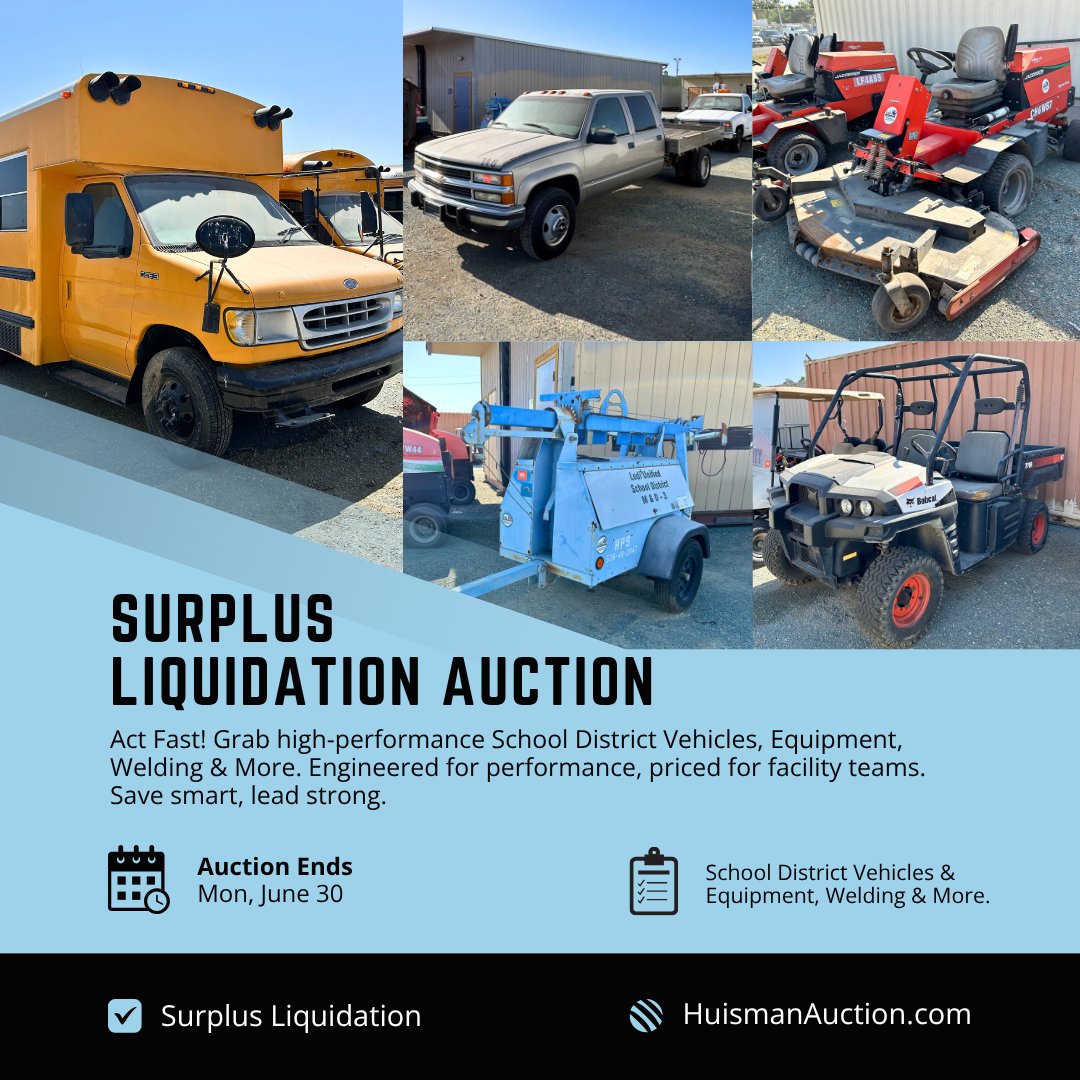huismanauction's tweet image. 🚨Our Surplus Liquidation Auction is LIVE! School District Vehicles, Groundskeeping Equipment, Welding Machines &amp;amp; More are now available! 🛠️

 Visit HuismanAuction.com to place your bids.

#SchoolDistrictSurplus #SurplusAuction #WeldingEquipment #GroundskeepingGear