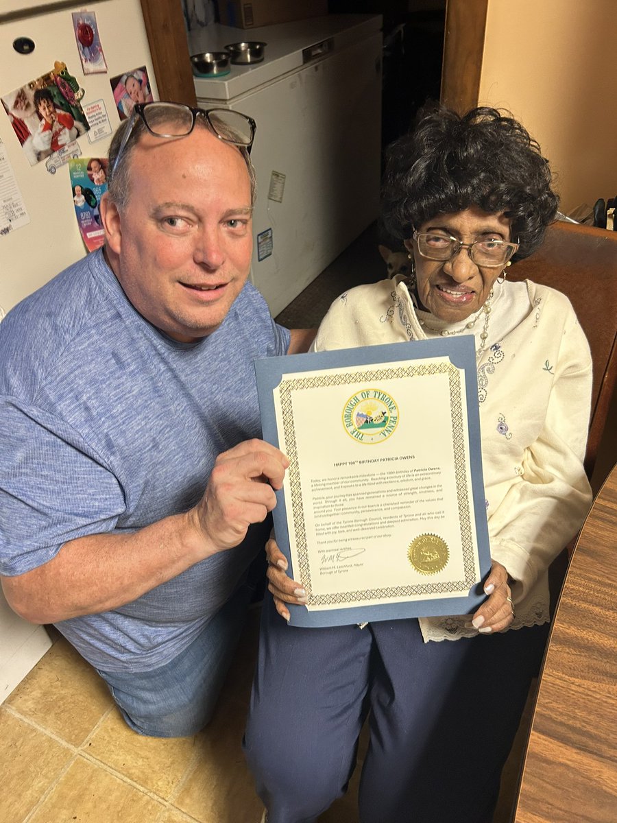 TyroneMayor's tweet photo. It was truly an honor to wish Patrica Owens a Happy 100th Birthday this evening. What a wonderful gift to our Community ❤️🎂🎉 https://t.co/PjAb2HOpqr