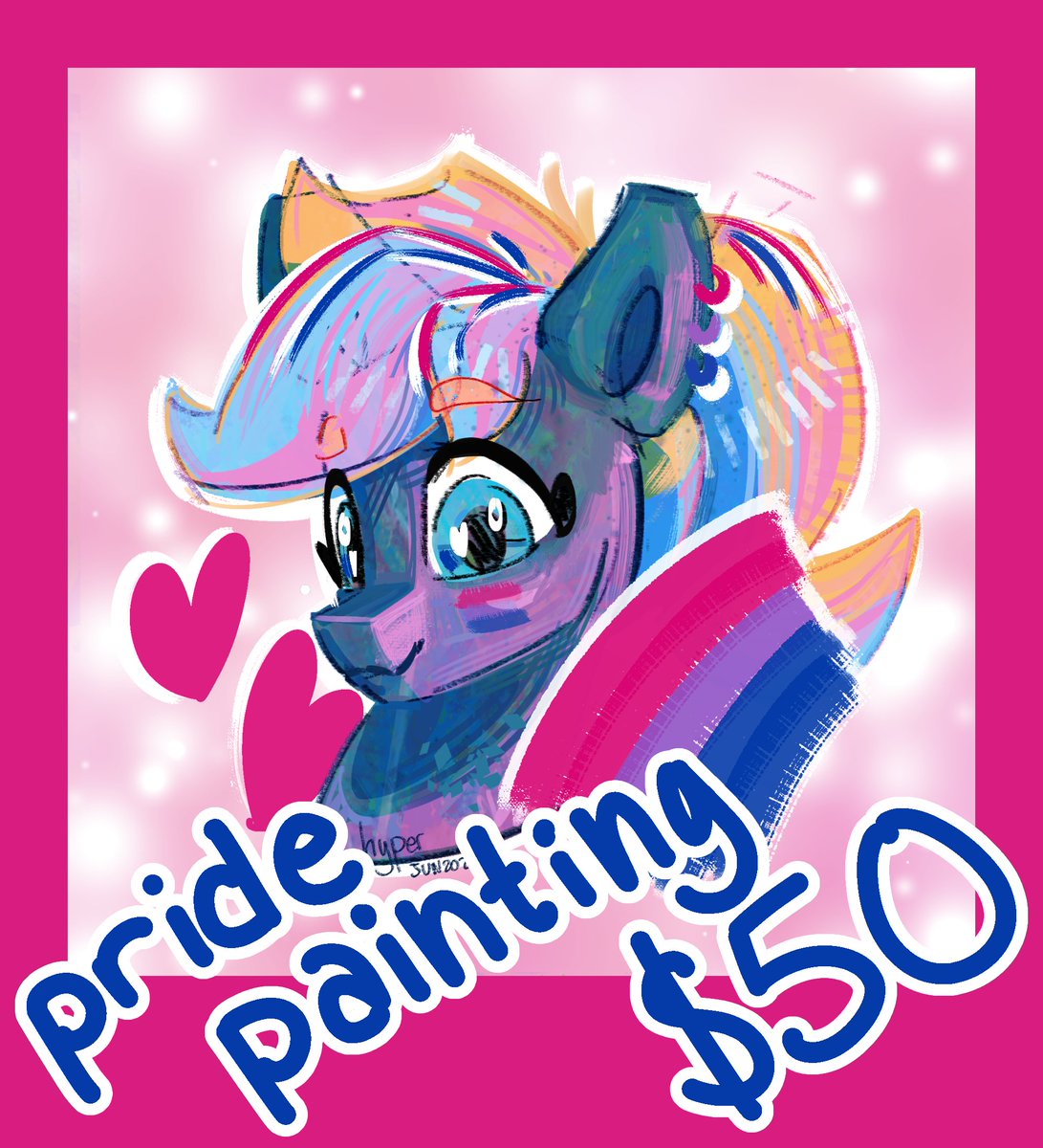 🏳️‍🌈✨PRIDE COMM SPECIAL!! ✨🏳️‍🌈

Painted portraits with your pride 🏳️‍🌈 colors, $50 each!

DM me for details!! 5 slots to start with but I may open more!

boosts appreciated :)

also hi I'm bi! I dont know that I've ever come out as bi so yeah!