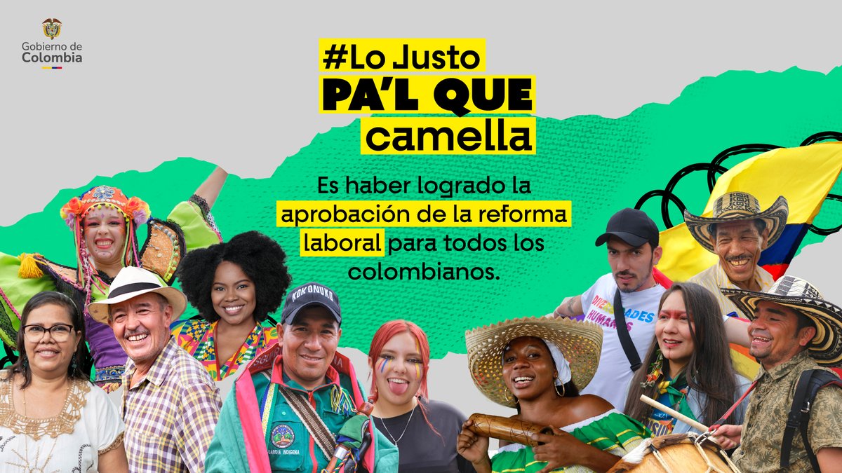Esta no es una victoria política. 🙌🏻 

Es una victoria para millones de colombianos que camellan sin descanso.

Por fin, el trabajo digno vuelve a Colombia.

#VuelveElTrabajoDigno