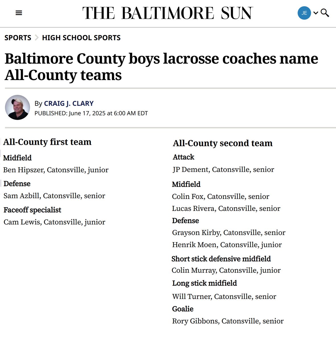 Congrats to all the guys that made the All Baltimore County Team!!