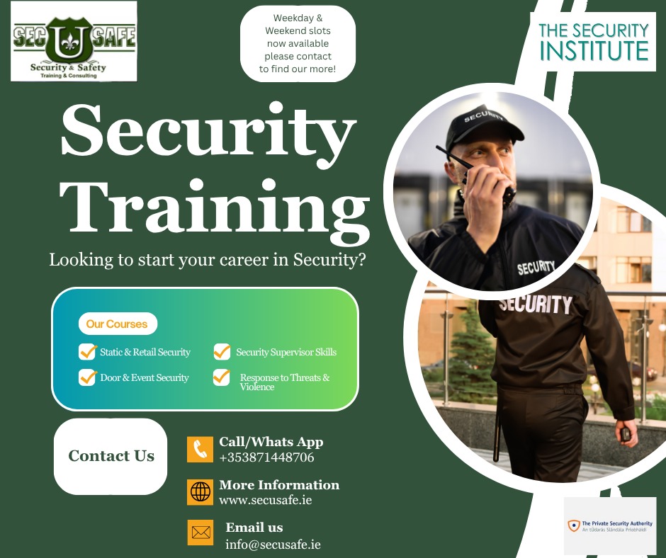 Are you looking to start your career in the Security Industry well look no further than Secusafe to start that journey.

We are now enrolling for Weekday and Weekend classes.

If you are interested please book your place now:

forms.gle/uhArhtiRRXkAHf…