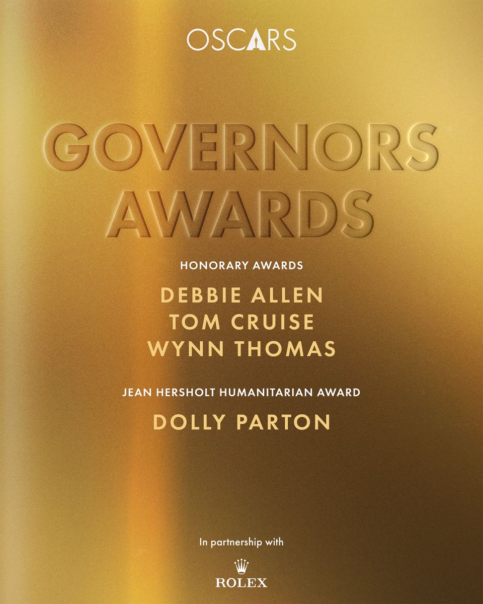 Tom Cruise to be presented honorary Oscar at the 2025 Governors Awards for his “incredible commitment to our filmmaking community, to the theatrical experience, and to the stunts community has inspired us all.”

🔗 Read more: press.oscars.org/news/academy-h…