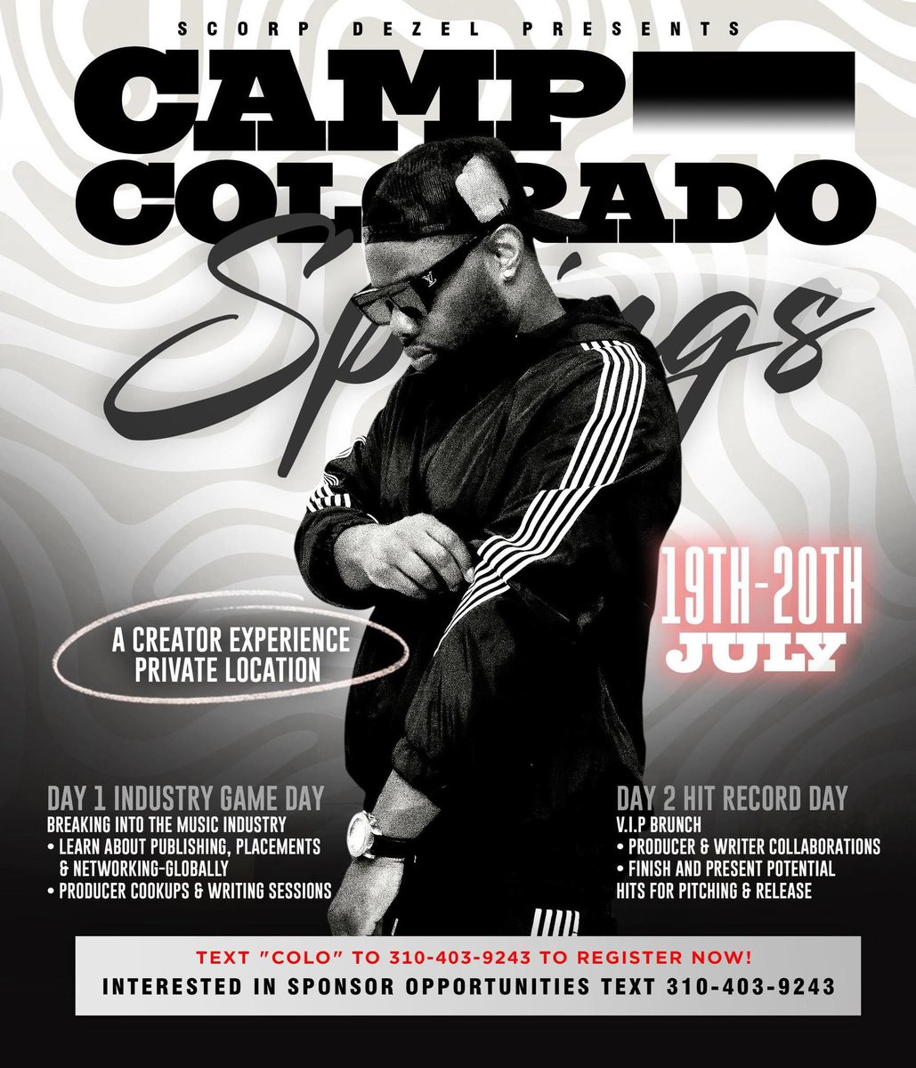 Attention all producers, artists, and writers! Camp Colorado Springs is officially locked in on July 19th and 20th, bringing a chance to connect, create, and grow. Comment "Colo" for details on VIP and regular slots. 🫡 from <a href="/IamSCORPDEZEL/">SCORP-DEZEL</a>