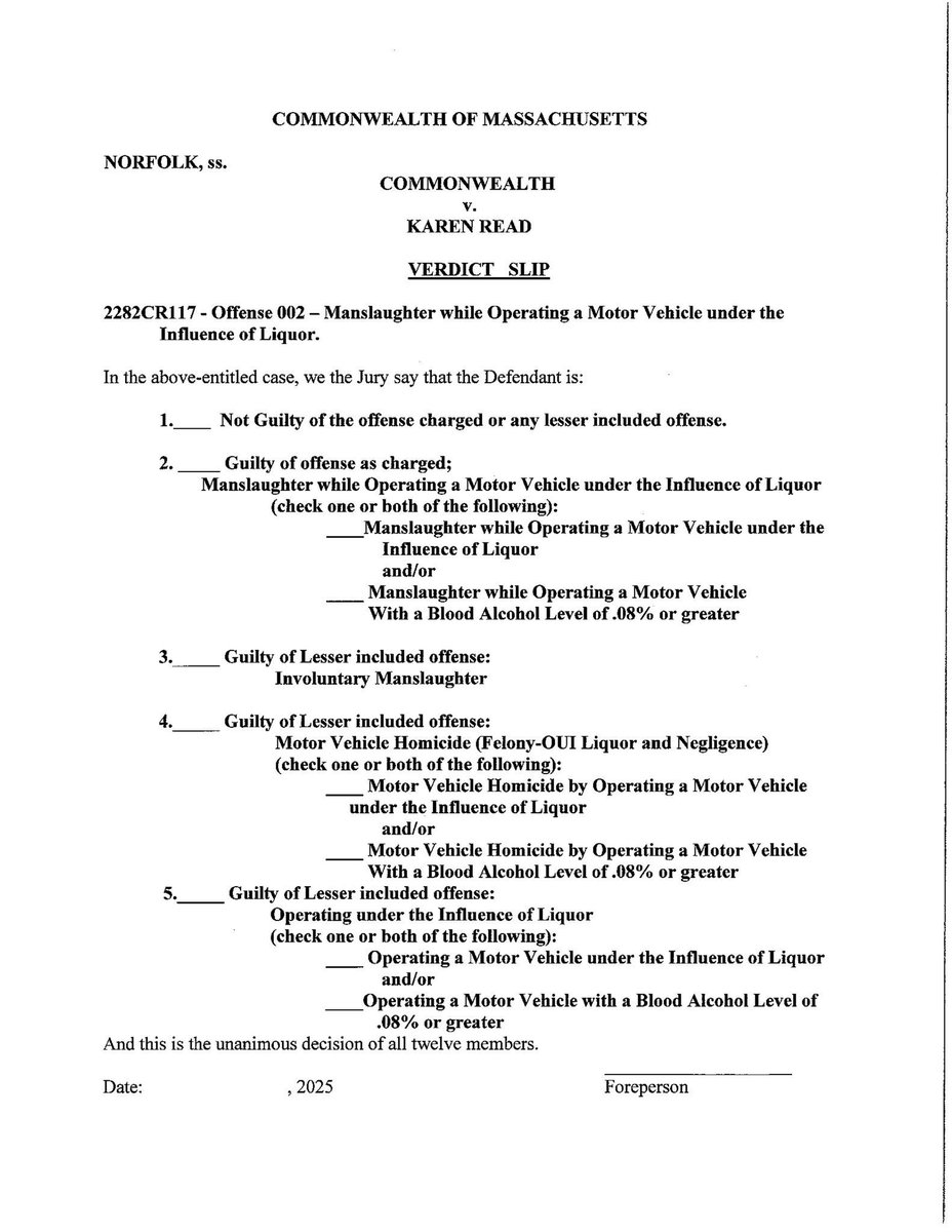 jessmachadoshow's tweet photo. Here are verdict slips in four different cases, all for Norfolk Superior Court: 

1. Karen Read 2024 
2.Karen Read 2025
3. Emanuel Lopes
4. Emanuel Lopes https://t.co/sGAAb8oTQL