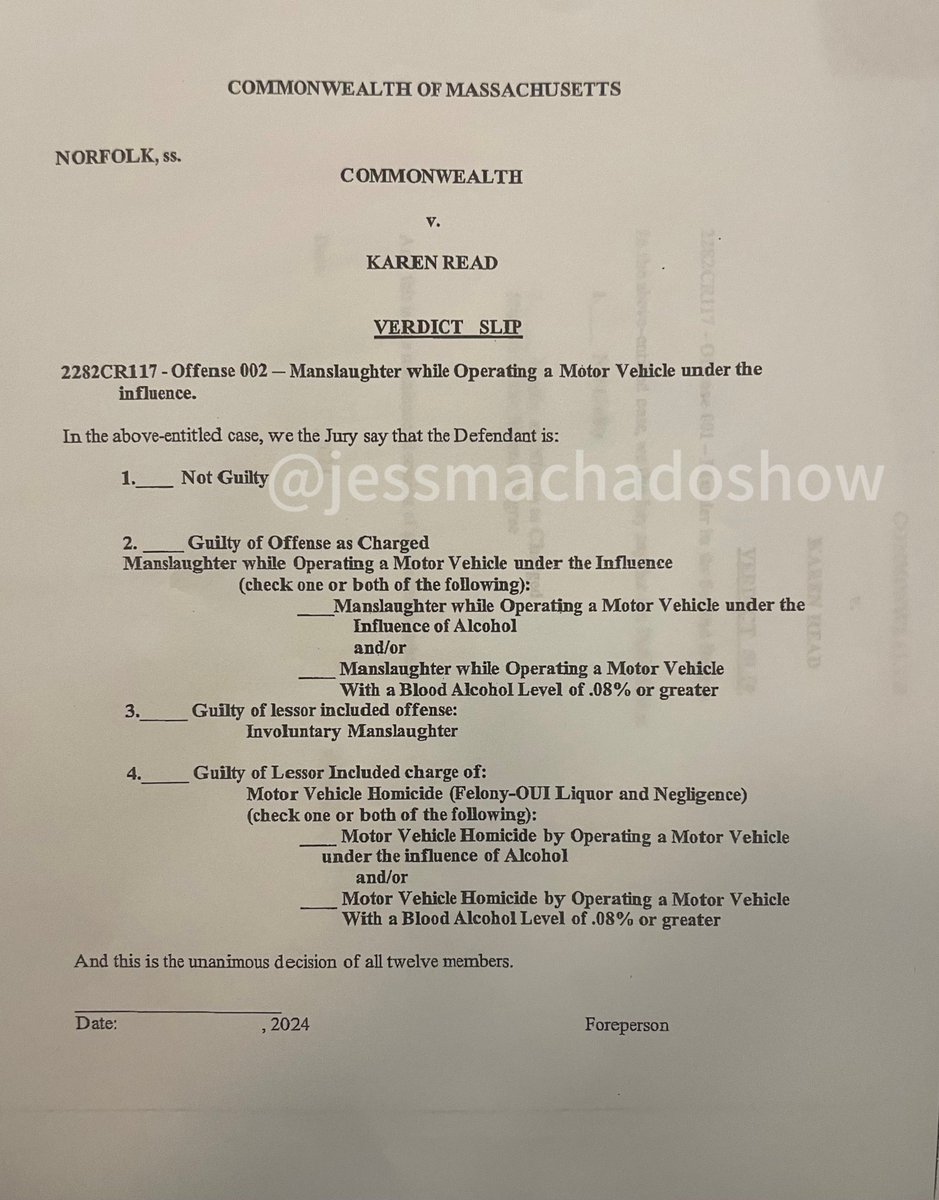 jessmachadoshow's tweet photo. Here are verdict slips in four different cases, all for Norfolk Superior Court: 

1. Karen Read 2024 
2.Karen Read 2025
3. Emanuel Lopes
4. Emanuel Lopes https://t.co/sGAAb8oTQL