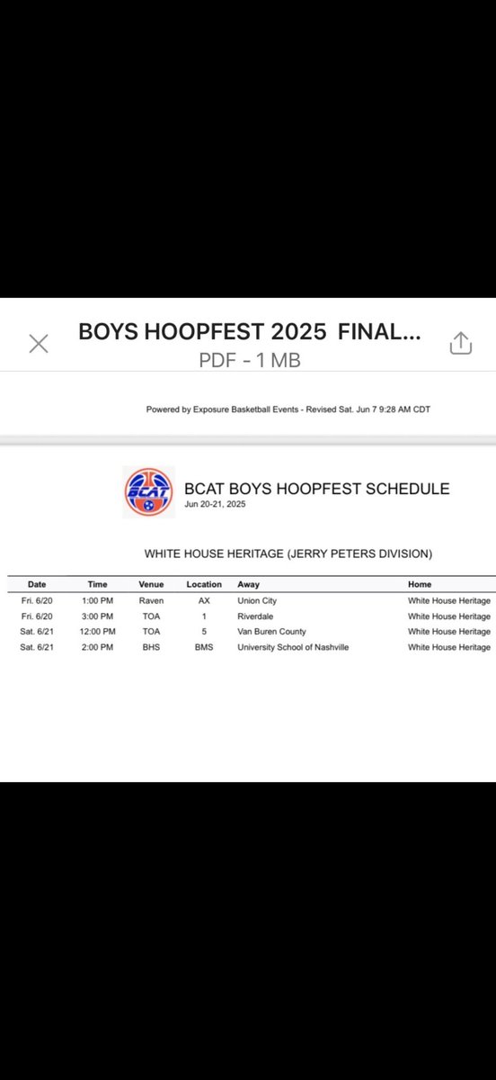 BCAT schedule this weekend