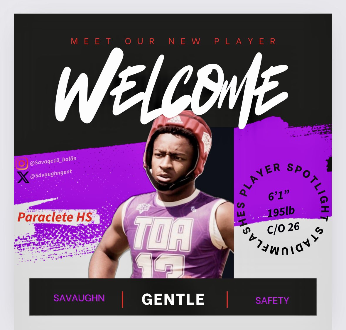 welcome Savaughn Gentle, a 3-star safety in the c/o 26, to the spotlight!🔥 he’s primed for a breakout season. With unbelievable talent already drawing offers from programs like Sac St, EWU, Cal Poly, Weber State, and Portland St, the sky’s the limit for this rising star! 🌟!