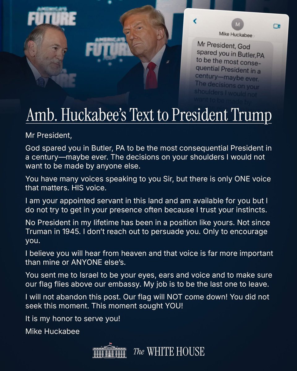 ๐ดโฅ๏ธ๐บ๐ธDixie โฅ๏ธs America & Trump๐บ๐ธโฅ๏ธ๐ด (@dixidarlen) on Twitter photo I admire and respect .<a href="/GovMikeHuckabee/">Ambassador Mike Huckabee</a> and his message to our POTUS is one worth reading. I admire and respect .<a href="/GovMikeHuckabee/">Ambassador Mike Huckabee</a> and his message to our POTUS is one worth reading.