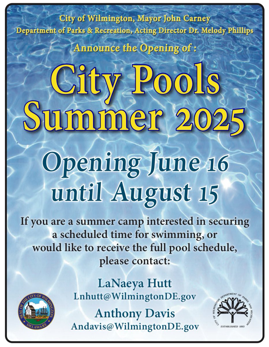 City Pools are NOW OPEN! The Eden Park Pool is scheduled to open Monday, June 23rd, 2025. Come join us for some Summer Fun!