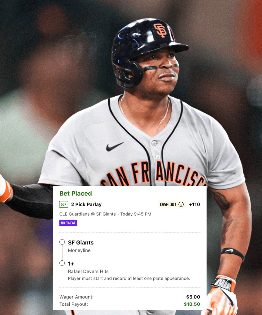 TheBoostHunter's tweet photo. DraftKings MLB No Sweat

Probably a self hating bet as a Red Sox fan but I’m taking Devers to have immediate success with his new team and help their offense to victory tonight vs the struggling Guardians. https://t.co/UWDQNkskc3