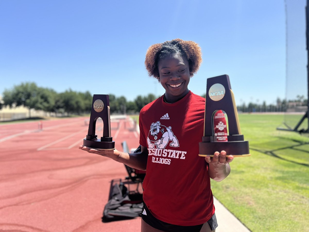 Alec Nolan (@alecabc30) on Twitter photo Thatβs your National Champion Cierra Jackson.
Incredible achievement for <a href="/FresnoStateTFXC/">Fresno State T&F/XC</a>
The Senior returns to the valley as the NCAA champion in womenβs discuss. First ever womenβs outdoor national champion in program history. Oh, she also set the meet record. Chills! Thatβs your National Champion Cierra Jackson.
Incredible achievement for <a href="/FresnoStateTFXC/">Fresno State T&F/XC</a>
The Senior returns to the valley as the NCAA champion in womenβs discuss. First ever womenβs outdoor national champion in program history. Oh, she also set the meet record. Chills!