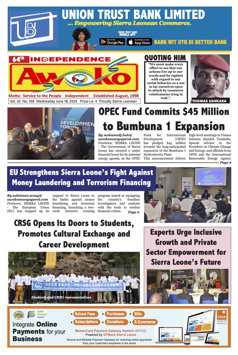 awokonewspaper (@awokonewspaper) on Twitter photo Wednesday 18/6/25 Front page ... <a href="/awokonewspaper/">awokonewspaper</a> Get the full digital version on this link … play.google.com/store/apps/det… … apple store apps.apple.com/in/app/awoko-e… awokonewspapersl.com
Whatsapp channel
whatsapp.com/channel/0029Va…
#Awokonewspaper #SaloneTwitter #SaloneX Wednesday 18/6/25 Front page ... <a href="/awokonewspaper/">awokonewspaper</a> Get the full digital version on this link … play.google.com/store/apps/det… … apple store apps.apple.com/in/app/awoko-e… awokonewspapersl.com
Whatsapp channel
whatsapp.com/channel/0029Va…
#Awokonewspaper #SaloneTwitter #SaloneX