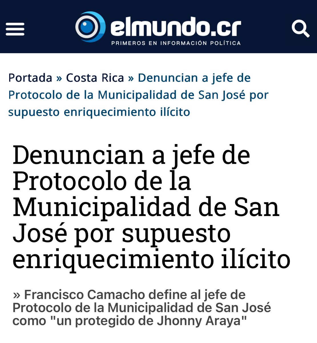 Excelente noticia, ahora solo falta que don Álvaro también saque de su equipo de campaña a Jorge Villalobos, ex jefe de Protocolo de la Municipalidad de San José y amigo íntimo de Johnny Araya.