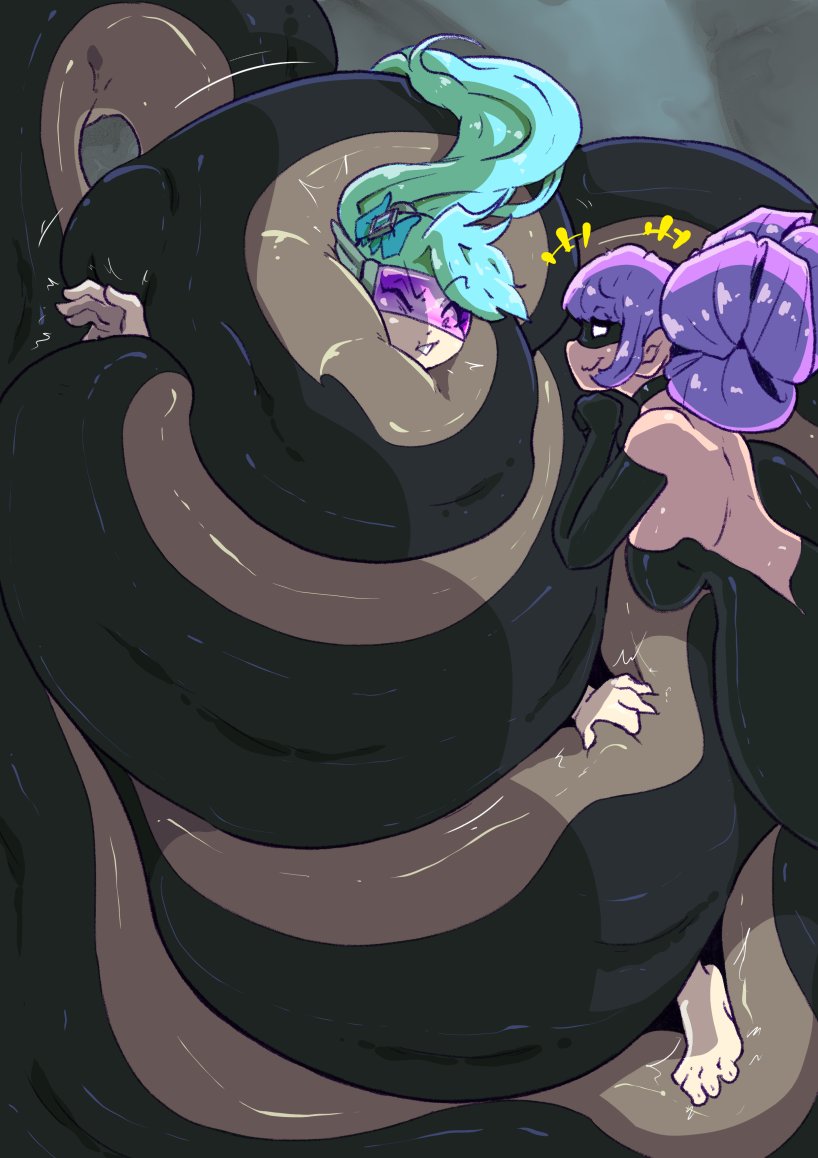 Oh nyo! Sentai Magica Cyan is caught by a Sentai Black Mamba member! Can she escape the overwhelming (but kinda comfy) grasp of her assailant??