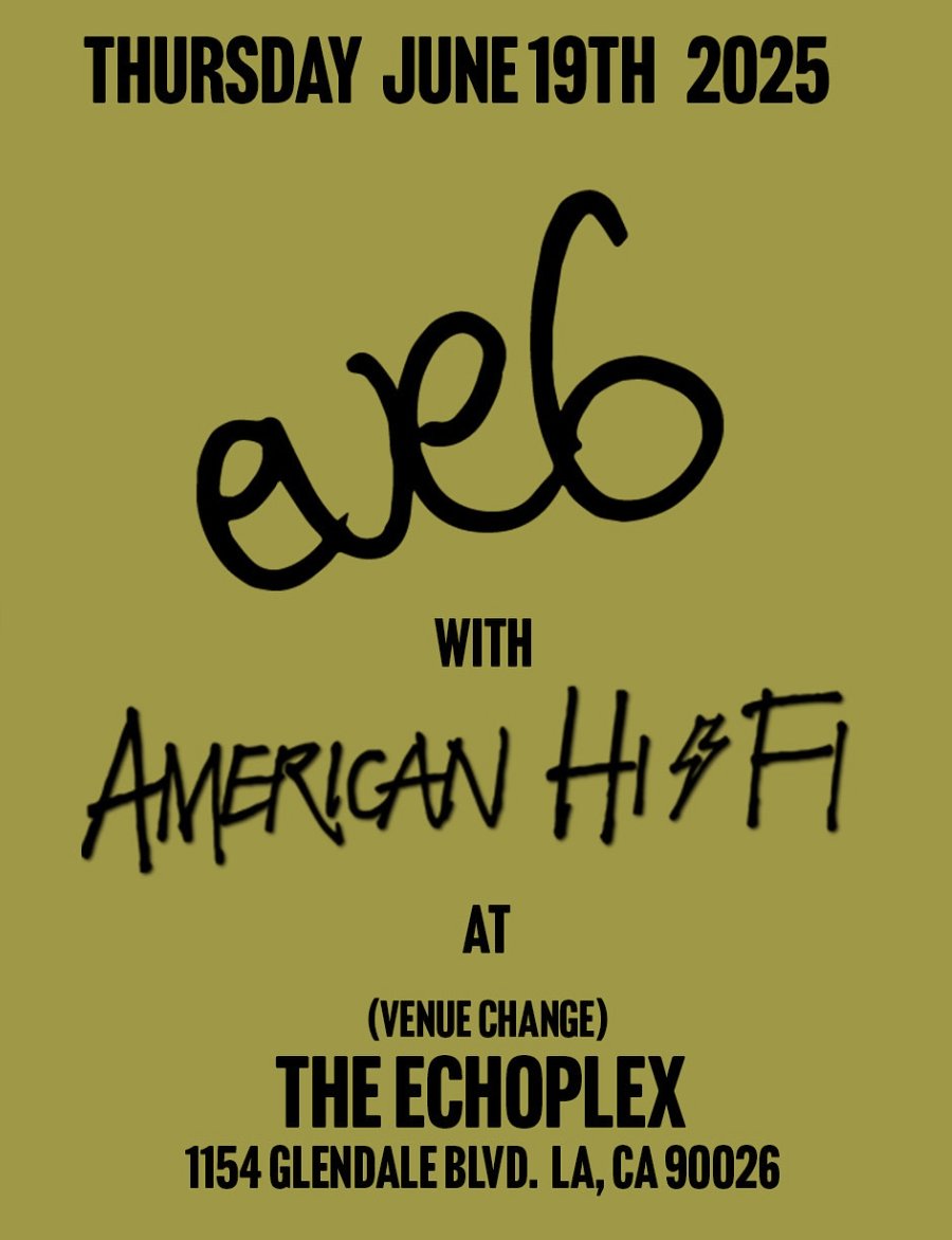 American Hi-Fi (@americanhifi) on Twitter photo New venue alert****
Thursday’s show with #Eve6 has been moved to <a href="/TheEchoLA/">The Echo + Echoplex</a> (echoplex)
All tickets will be honored. New ticket link ticketmaster.com/eve-6-with-spe… New venue alert****
Thursday’s show with #Eve6 has been moved to <a href="/TheEchoLA/">The Echo + Echoplex</a> (echoplex)
All tickets will be honored. New ticket link ticketmaster.com/eve-6-with-spe…