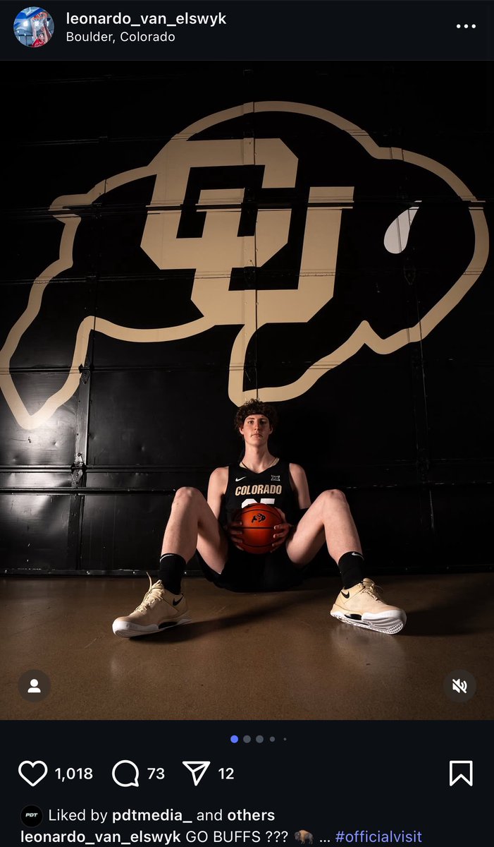 ICYMI: Italian 19-year-old big man Leonardo Van Elswyk (7-foot-1) posted photos on Instagram from an official visit with the #CUBuffs on Friday. Buffs have two more available roster spots. 

(Instagram/leonardo_van_elswyk)