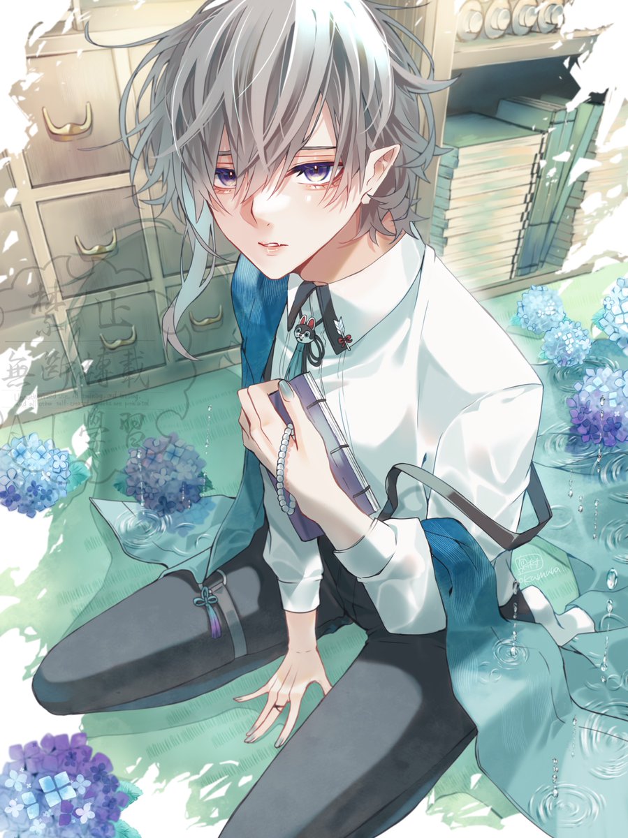 手描きイラスト＊オリジナル【紫陽花男子(薄紅)】