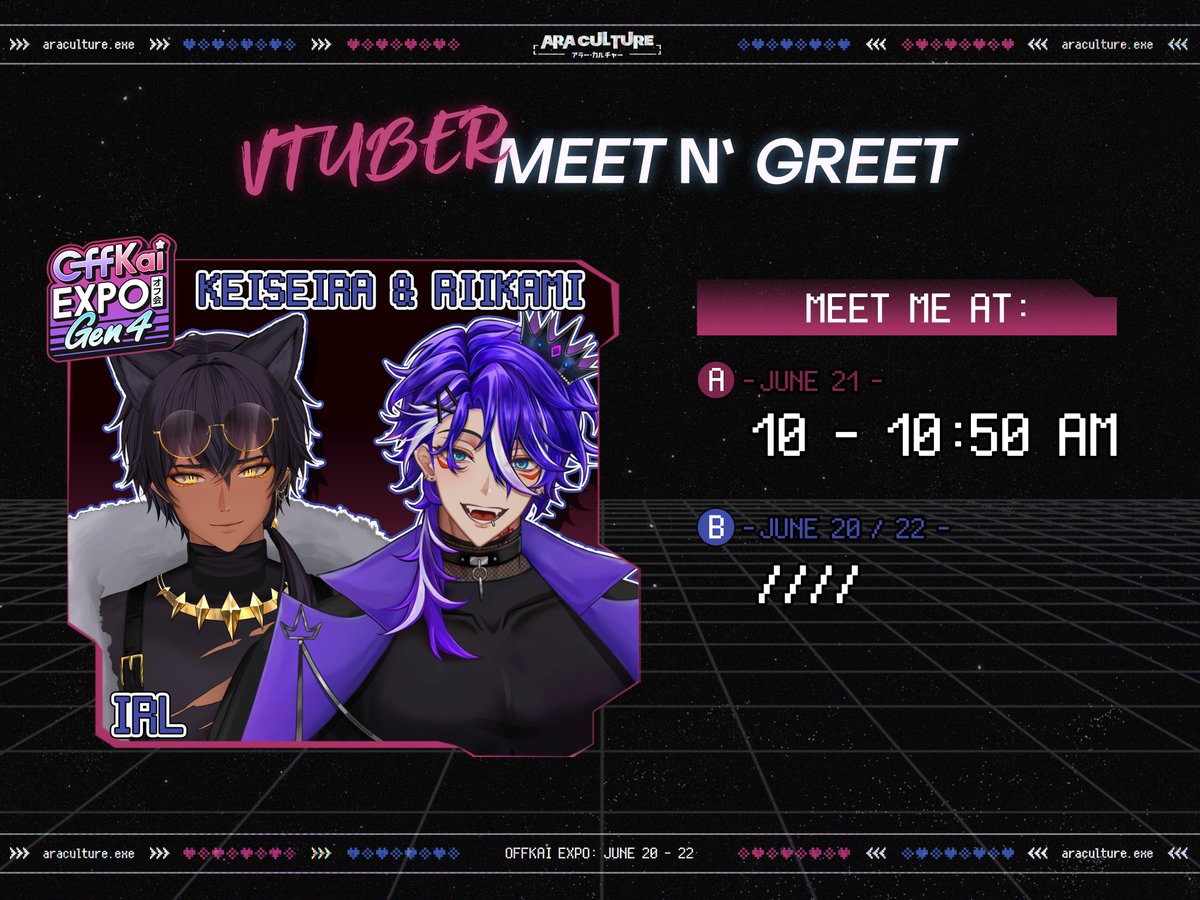 Doing a Meet N Greet in person at OffKai with none other than the one and only Cat and Keef, Keiseira. Thanks to AraCulture! 
#OffKaiGen4
