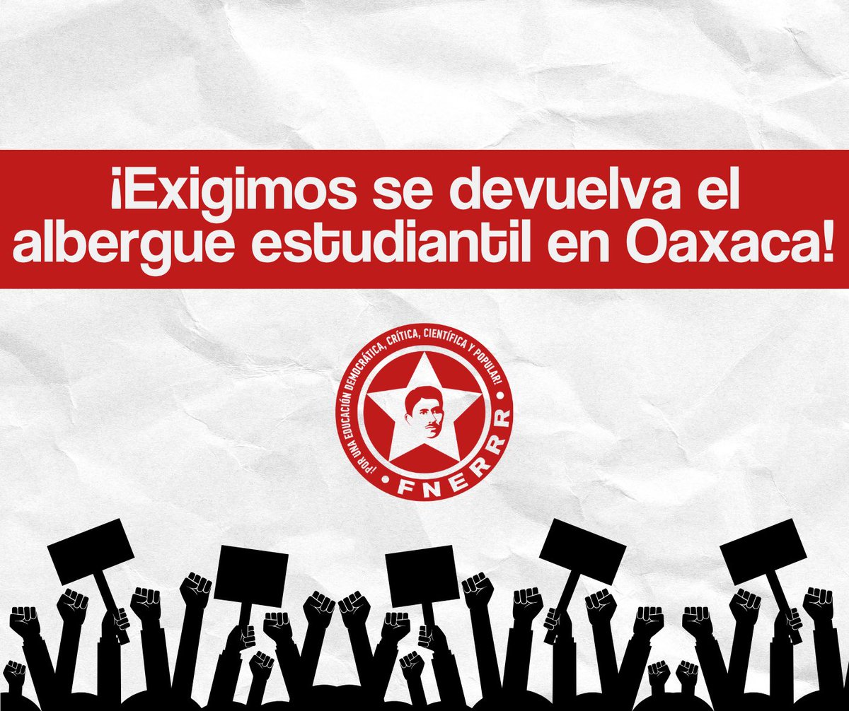 🔴📣 Los estudiantes adheridos a la #FNERRR exigimos se devuelva el albergue estudiantil “Dr. Juan Manuel Celis Ponce”. 

A casi dos meses de que fueron despojados nuestros compañeros, ¡exigimos la intervención inmediata del <a href="/GobOax/">Gobierno de Oaxaca</a> y <a href="/salomonj/">Salomón Jara Cruz</a> !

✊🏽🔥🏢