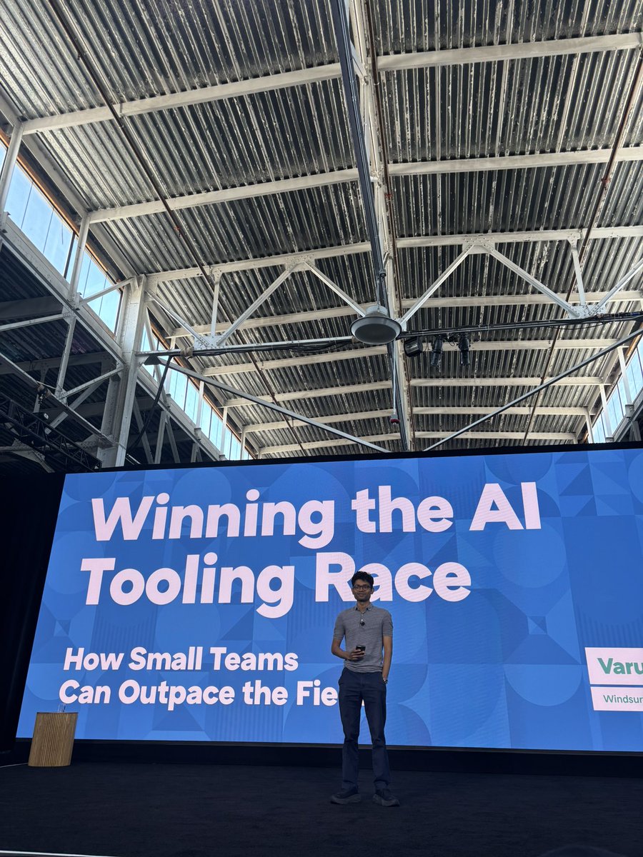 BarutcuogluMert's tweet photo. Awesome follow-up: @_mohansolo co-founder &amp; CEO of @windsurf_ai talking “Winning the AI Tooling Race.” As a dev tools nerd, I’m super hyped for this presentation! https://t.co/4NEIBXhh6B