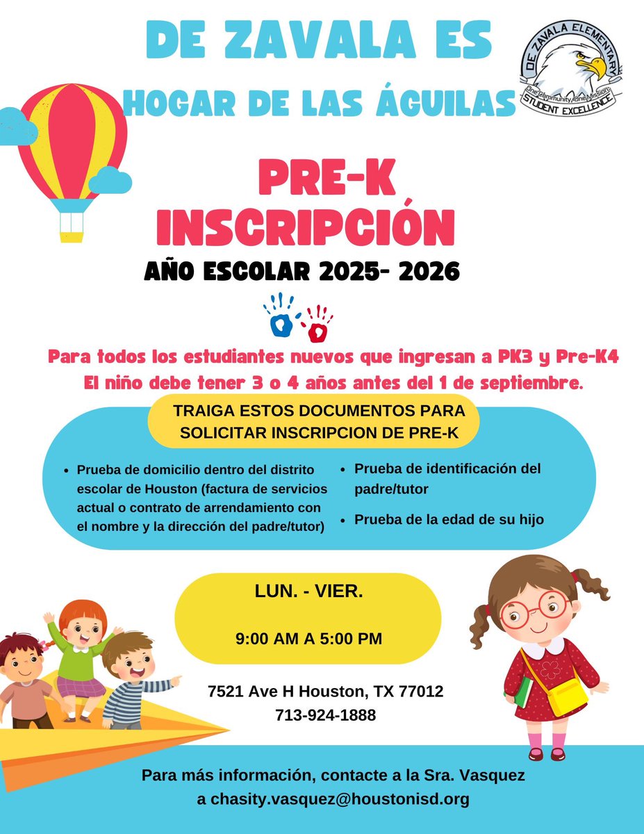 LauraAGonzale12's tweet photo. 📣 Calling all future Eagle Families! 🦅 Do you have a 3 or 4 year old ready to begin their educational journey? Join us this summer for our PK Round Up. Enroll today and let your little Eagle soar!👦❤️👧 #DZPride @HoustonISD https://t.co/OI5CalxSa8