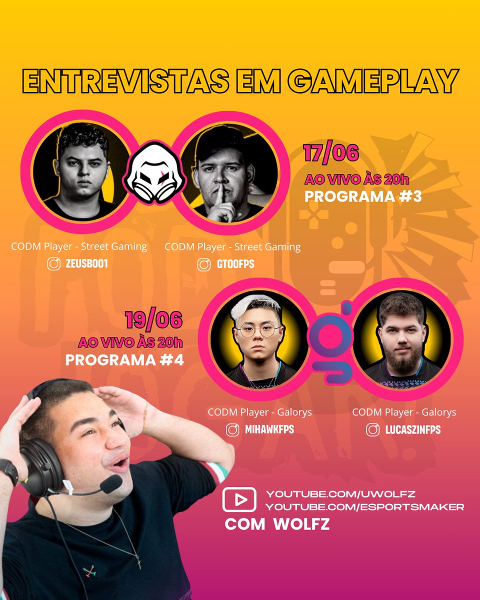 Esportsmaker's tweet photo. 📢 E hoje também é dia de gameplay e entrevistas! O PodJogar!, powered by @livesup_me  vai ao ar hoje, ao vivo, às 20h!

17/06 Programa #3]
19/06 Programa #4]

#podjogar #gamecast #podcast #games #esports #esportsmaker #codmobile #callofdutymobile https://t.co/I3WcpRp1zQ