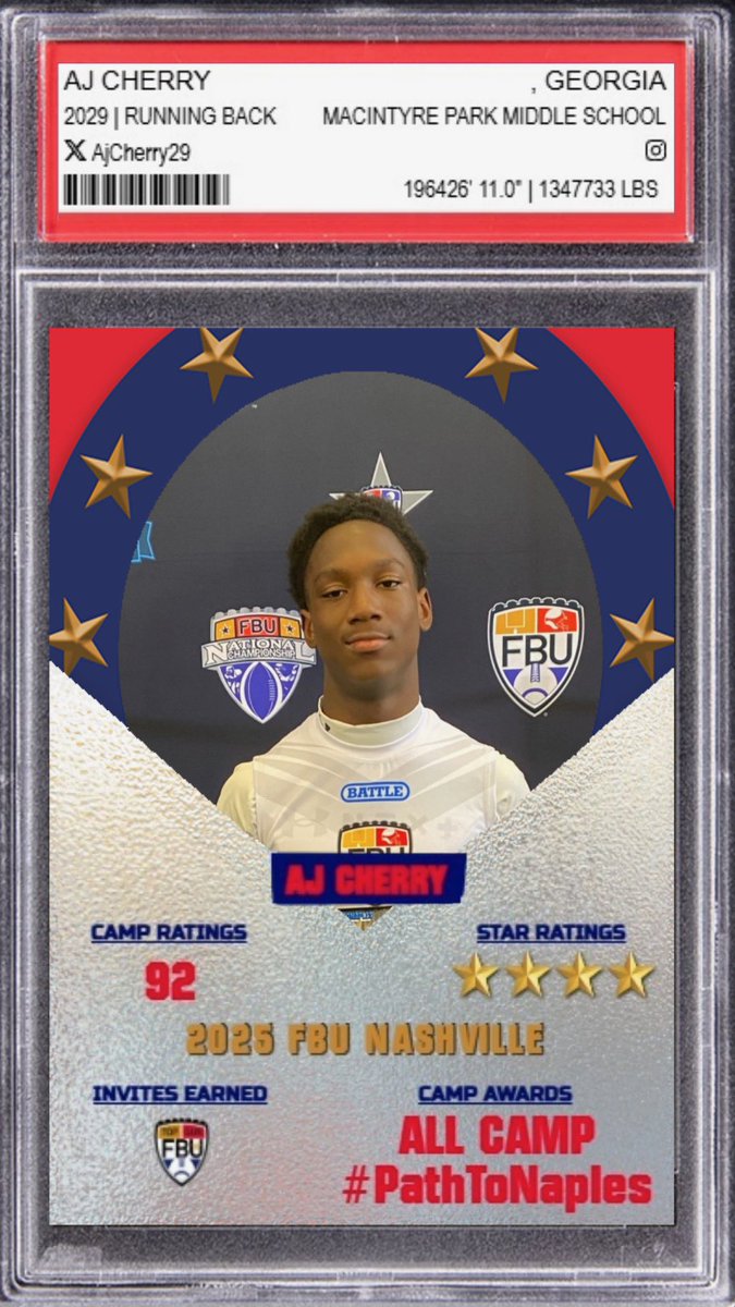 AJCherry29's tweet image. Cannot wait to compete this weekend at @FBUcamp TopGun showcase! #Classof2029
#PathToNaples @ErikRichardsUSA @RustyMansell_ @RecruitGeorgia @PrepRedzoneGA @Rivals @On3sports