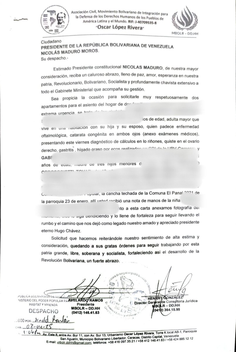 MBOLRDDHH's tweet photo. Presidente @NicolasMaduro esta Joven le hizo una solicitud en la Asamblea de Comuneros y Comuneras del poder popular en el 23 de enero - Comuna El Panal 2021 recibida por el despacho del Ministerio de vivienda 8/04/2025 a la fecha no recibe respuesta - por favor revisar el caso🥺 https://t.co/1nca3VMwas