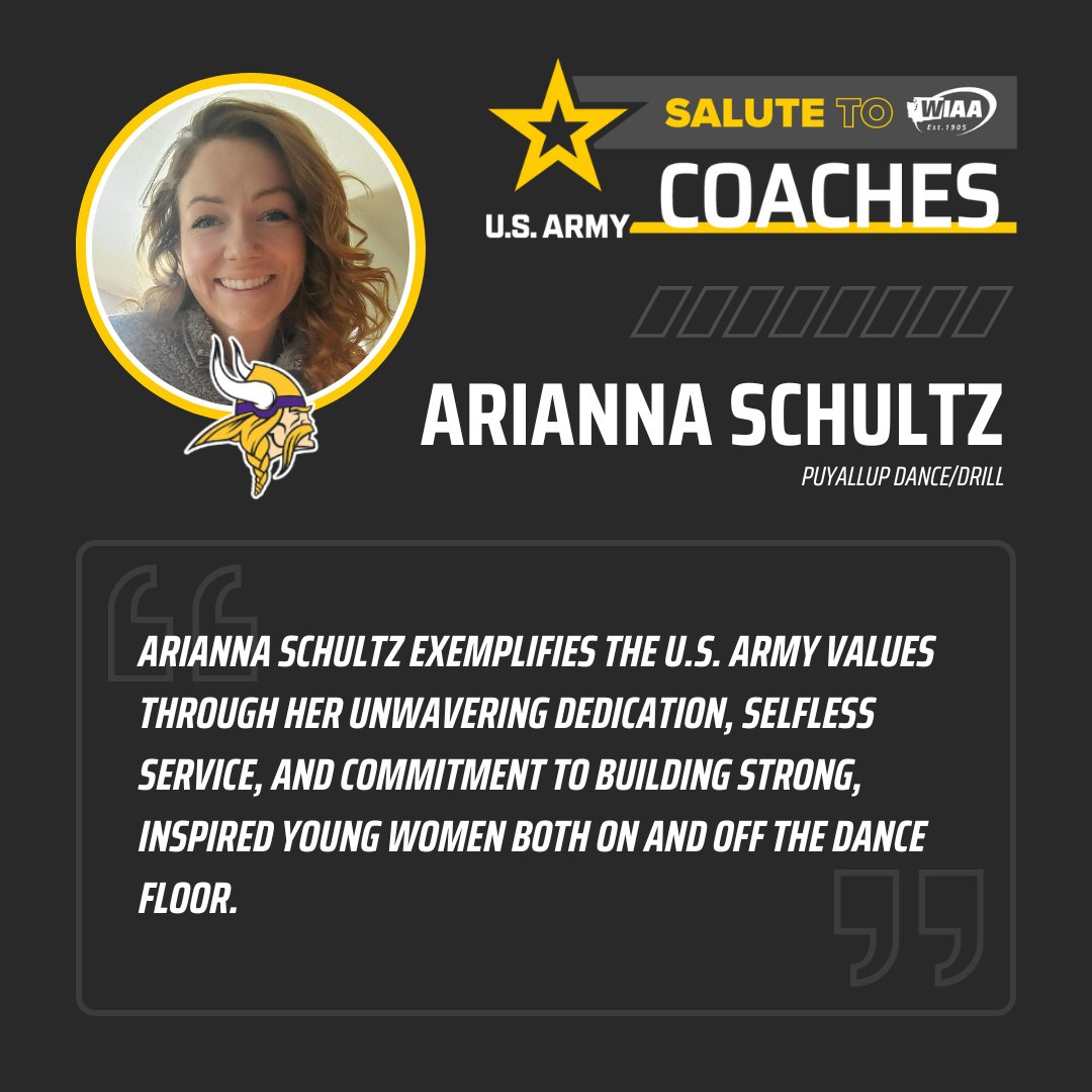 WIAA (@wiaawa) on Twitter photo Please join us in saluting:
ARIANNA SCHULTZ
Puyallup Dance/Drill
<a href="/goarmyseattle/">Go Army Seattle</a>
#SalutetoCoaches Please join us in saluting:
ARIANNA SCHULTZ
Puyallup Dance/Drill
<a href="/goarmyseattle/">Go Army Seattle</a>
#SalutetoCoaches