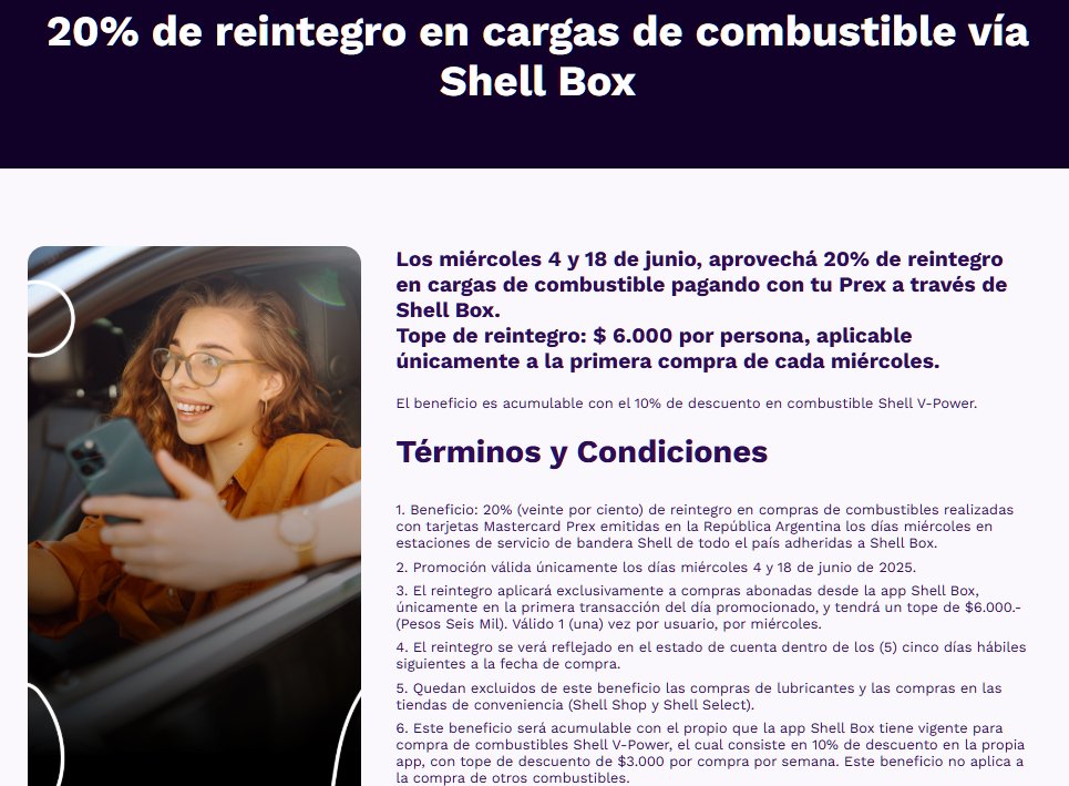 ahorrotwit's tweet image. Solo por hoy, miercoles 18, tenés un 20% pagando desde la app #ShellBox con tu tarjeta @PrexArgentina con tope de $6000 aplicable solo a la primera compra⛽️⛽️
Cargás $30.000 y recibís el tope de devolución🤑🤑
