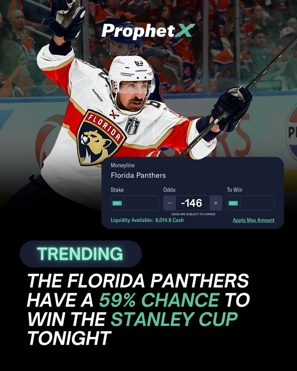 The Florida Panthers have a 59% chance (-146) to win the Stanley Cup Tonight
Think they get the win at home or will the Oilers Force A Game 7?