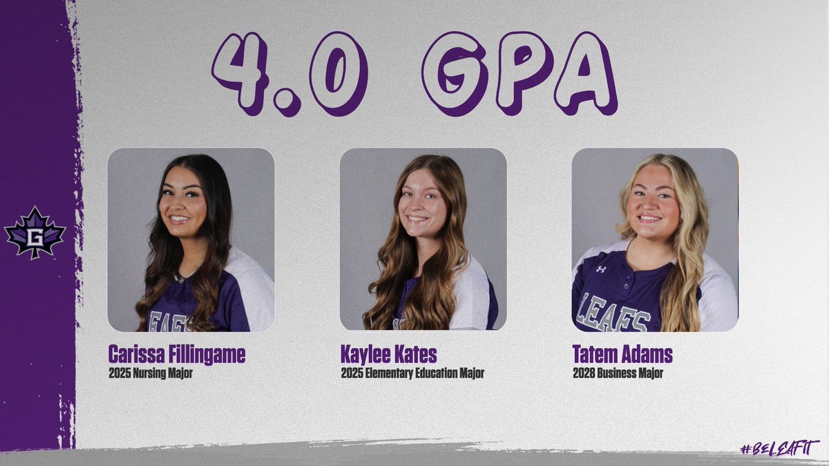 📚ACADEMICS📚

Your Goshen College Softball team finished this year with a Team GPA OF 3.439!!! We want to congratulate 3 of our athletes Carissa Fillingame, Kaylee Kates, and Tatem Adams on earning a 4.0. We also had 13 individuals qualify a scholar athletes on the NFCA. 🍁💜