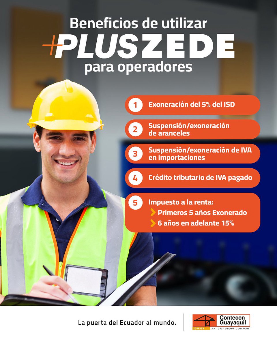 Aprovecha un espacio aduanero diseñado para impulsar tu operación 🚀. Con PLUS ZEDE, tus procesos de logística, inversión y expansión avanzan con mayor liquidez y menor carga tributaria 📉. Escríbenos a cx@contecon.com.ec y con gusto te ayudamos. #Contecon 📦. #Contecon