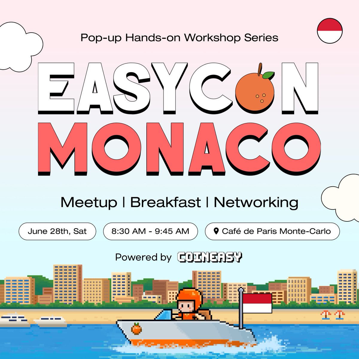 Coiniseasy's tweet photo. ๐ #EASYCON Monaco โ Builder Breakfast ๐ฒ๐จ
During @waibsummit, weโre kicking off the day with an exclusive breakfast meetup by the seaโ๏ธ
builders, bites, and good vibes only โ๏ธ๐งก
Come start your day the EASY way!
๐Cafรฉ de Paris Monte-Carlo
๐ June 28 | 8:30โ9:45 AM
๐๐ป https://t.co/f1CUANTjPM