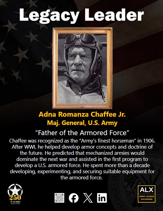 Remembered for his contributions to the modern Armored Force, this #LegacyLeader also significantly contributed to the restructuring and modernization of Fort Knox.

Learn more ➡️ army.mil/article/285037…

#Army250 | #ThisWellDefend
