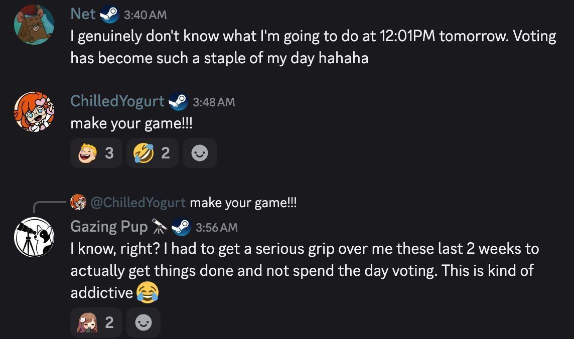 This is exactly what we hoped for 🥲 

🌊 When #RisingTideChallenge voting became a daily staple, we knew the Blue Ocean Games community created something special together.

A massive thank you to the Blue Ocean Games community for making this challenge a success!

<a href="/GazingPup/">GazingPup</a>