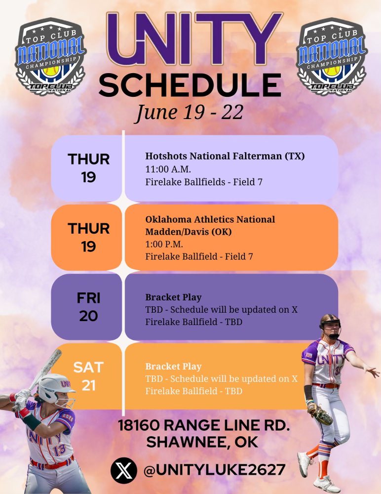 Addison Siebenaler 2027 (@a_siebenaler27) on Twitter photo Got a batting lesson in today with <a href="/SearcyKennedy/">🌻Kennedy Searcy🌻</a> before an earlier morning ✈️ tomorrow to OKC for Top Club Nationals. Let’s go 🙌🧡💜 <a href="/UnityLuke2627/">Unity Luke 26/27</a> <a href="/FSU_CoachWilson/">Travis Wilson</a> <a href="/CoachKatedL/">• Kate de Leon •</a> <a href="/LainaVictoria29/">Laina Holmgren</a> <a href="/amber_fiser/">Amber Fiser</a> <a href="/MikeMeyersFIU/">Mike Meyers</a> <a href="/MusserChristi/">Christi Musser</a> <a href="/AshleyErcolano/">Ashley Ercolano</a> <a href="/AbbeyLatham/">Abbey Latham</a> Got a batting lesson in today with <a href="/SearcyKennedy/">🌻Kennedy Searcy🌻</a> before an earlier morning ✈️ tomorrow to OKC for Top Club Nationals. Let’s go 🙌🧡💜 <a href="/UnityLuke2627/">Unity Luke 26/27</a> <a href="/FSU_CoachWilson/">Travis Wilson</a> <a href="/CoachKatedL/">• Kate de Leon •</a> <a href="/LainaVictoria29/">Laina Holmgren</a> <a href="/amber_fiser/">Amber Fiser</a> <a href="/MikeMeyersFIU/">Mike Meyers</a> <a href="/MusserChristi/">Christi Musser</a> <a href="/AshleyErcolano/">Ashley Ercolano</a> <a href="/AbbeyLatham/">Abbey Latham</a>