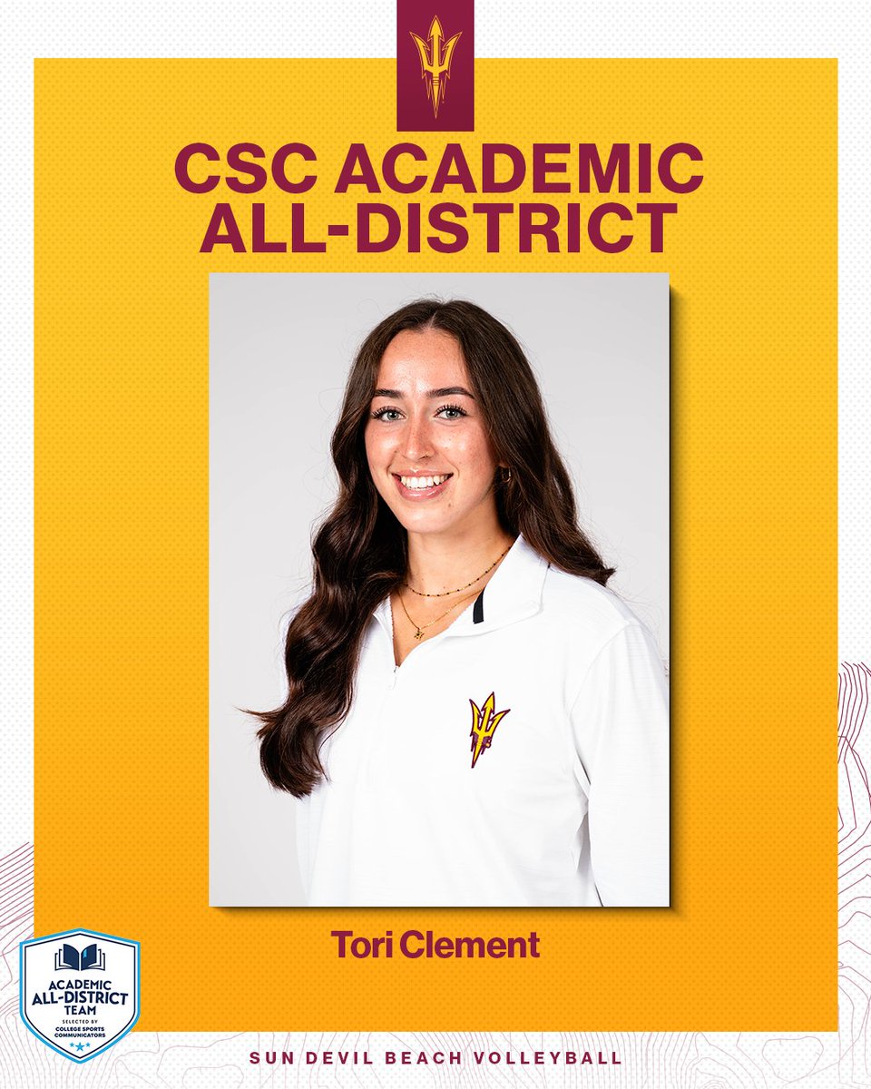SunDevilBeachVB's tweet image. Congrats to Tori Clement for being named to the @CollSportsComm Academic All-District At-Large Team! 👏

She is the third in program history to receive this honor! 🌟

#SandDevils /// #ForksUp