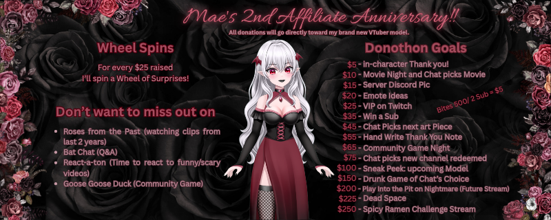 I'm so sorry for the wait. Work has been crazy be here is the new update for my 2nd affiliate anniversary!! I hope to see you there.
