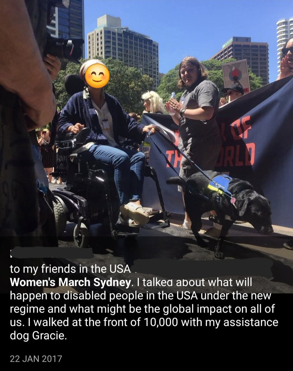 oskaandme's tweet image. I raised this puppy to become an Assistance Dog.🐕🦺
She was matched with an amazing feminist/disability scholar.
Together, they led the Women's March against tRump through Sydney.
One of the proudest moments of my life.
#MelissaHortmanRIP #Gilbert
#TrumpIsUnfitForOffice